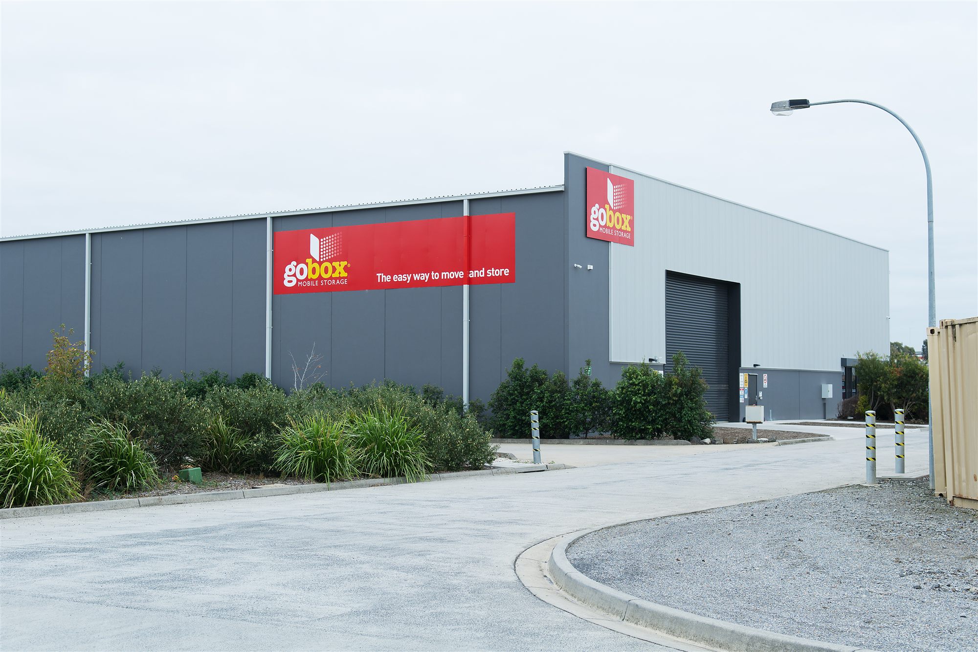 The gobox mobile storage warehouse building with signage