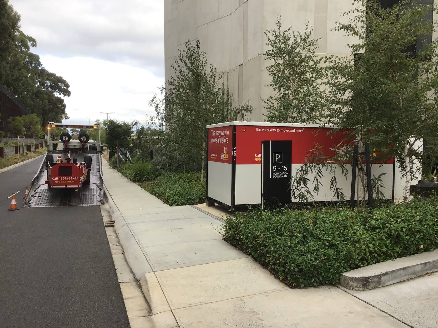 gobox unit holding e-commerce stock outside a business