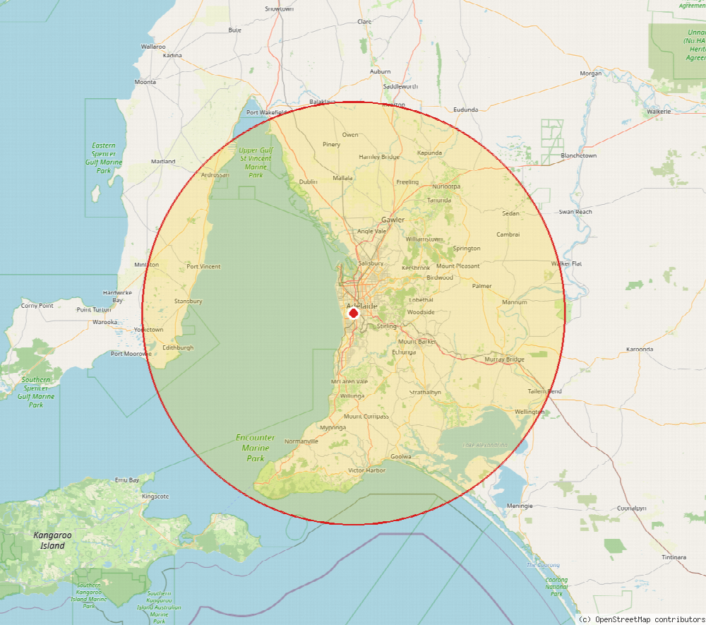 Map of the gobox delivery zone covering up to 90km around our Marleston warehouse, Adelaide