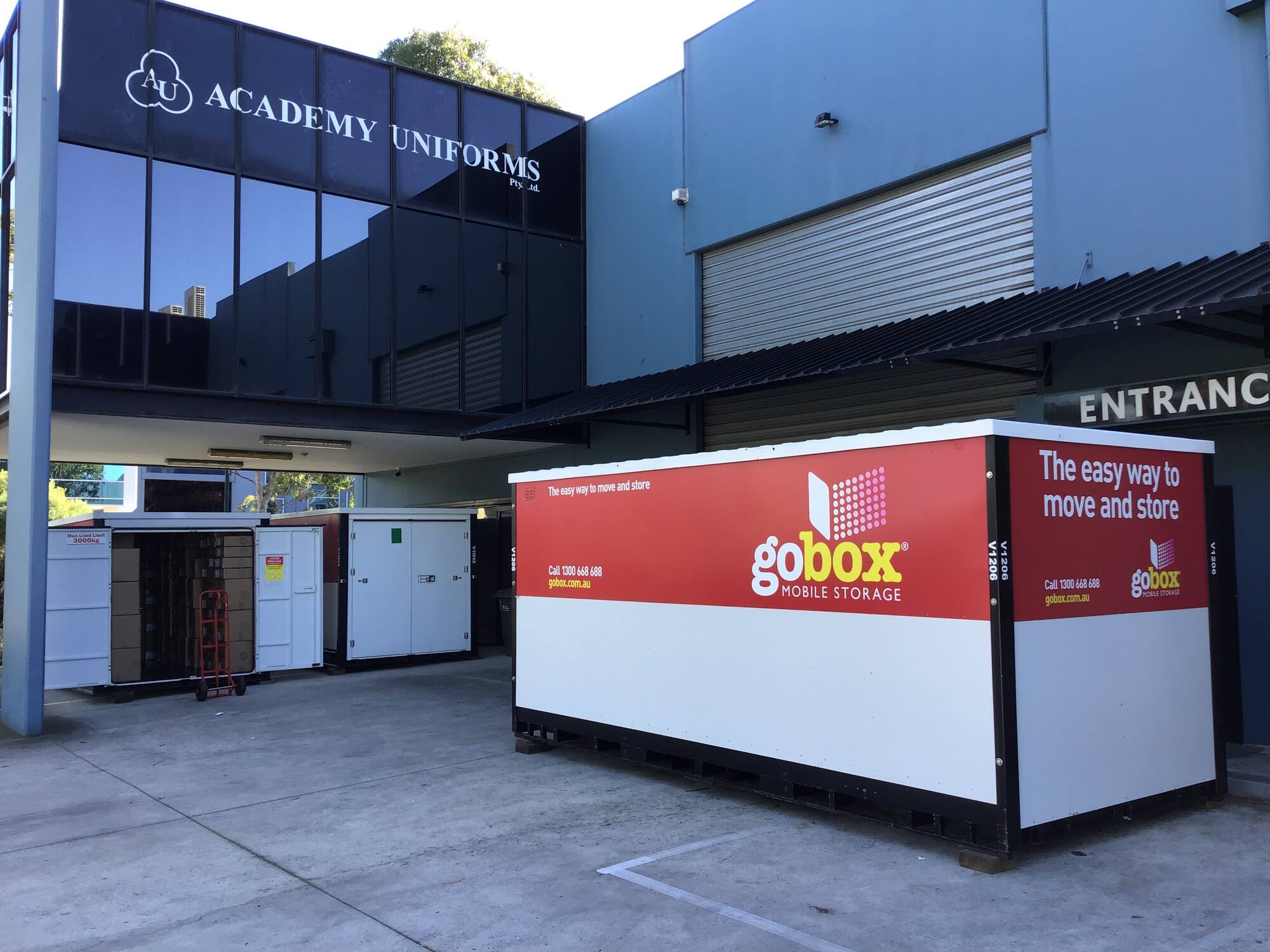 gobox unit at the entrance of a retail supplier's warehouse