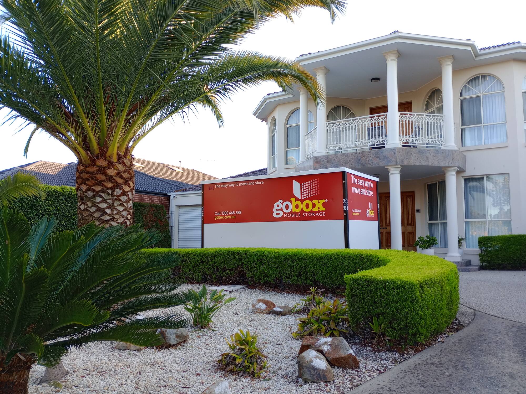 gobox unit in the front garden of a double-storey home