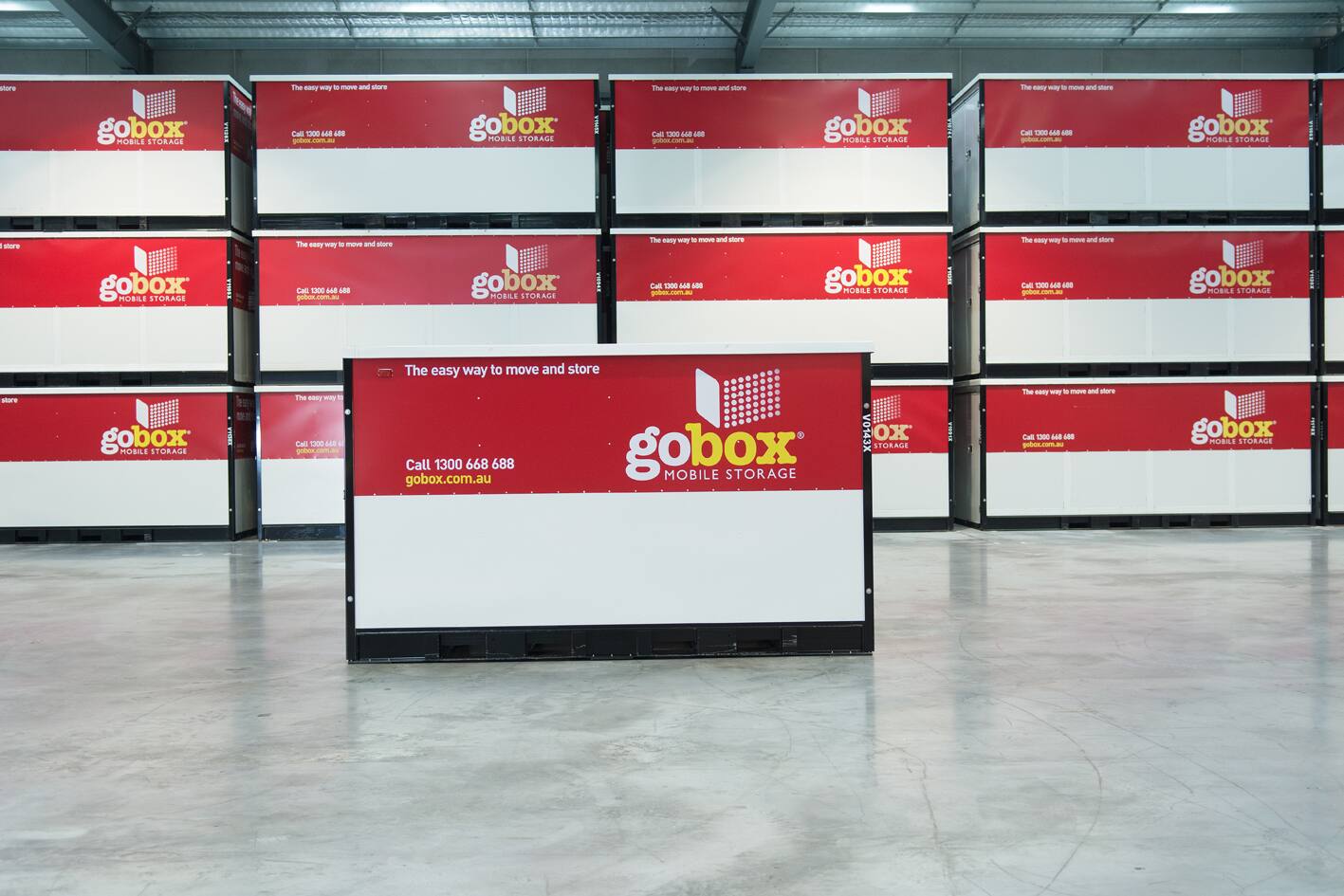 gobox units stacked inside the secure gobox warehouse